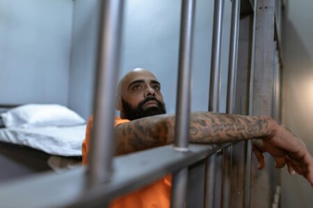 Why Private Prison Stocks Are Declining Despite Rising Incarceration Rates Metal prison bars and security fence representing the correctional facility industry