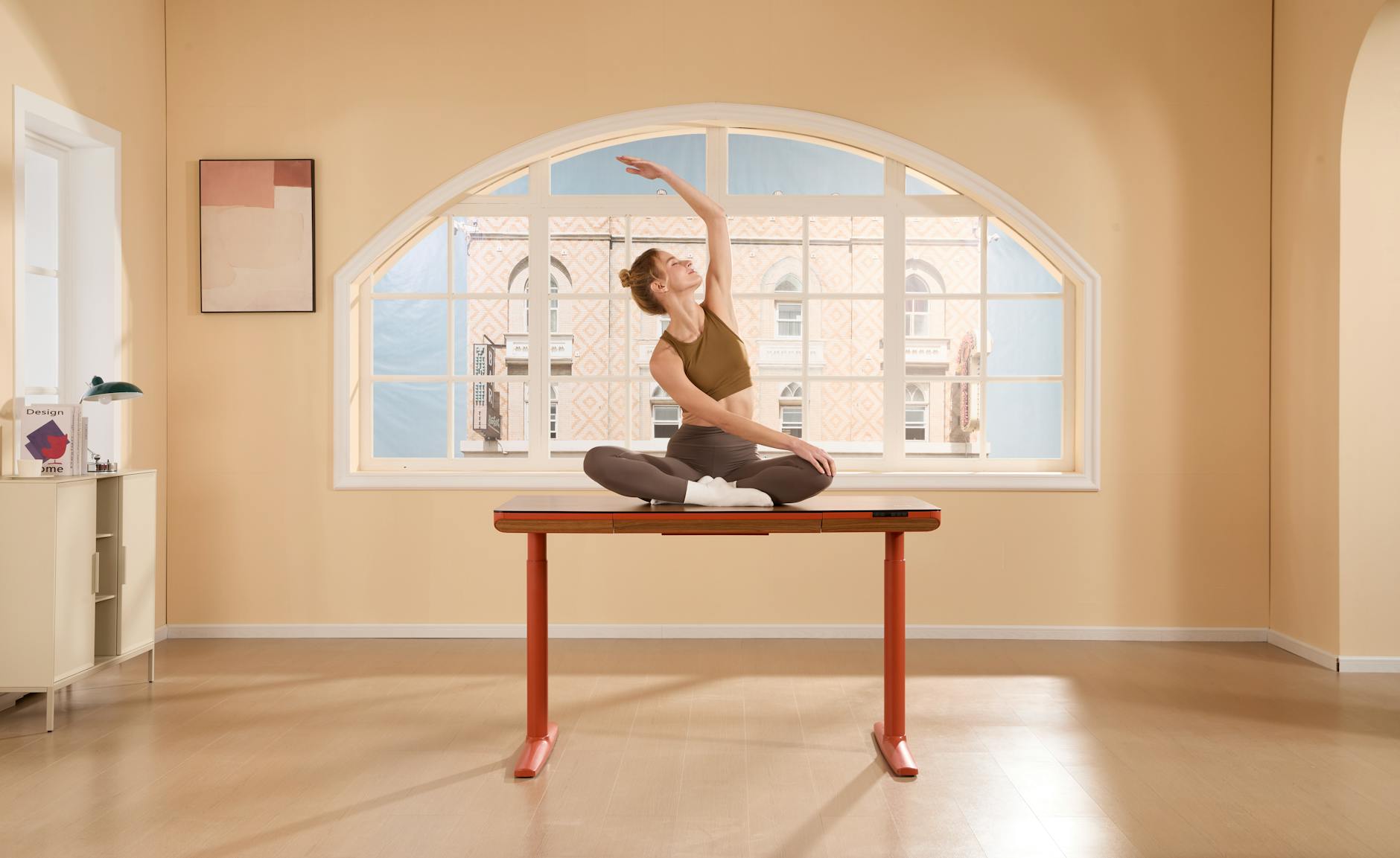 Modern office space with wellness amenities including plants and ergonomic furniture