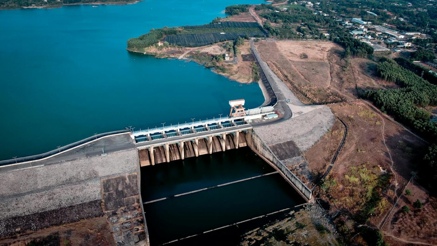 Why Water Rights Trading Is Creating New Investment Opportunities Aerial view of low reservoir water levels showing exposed shoreline during drought conditions