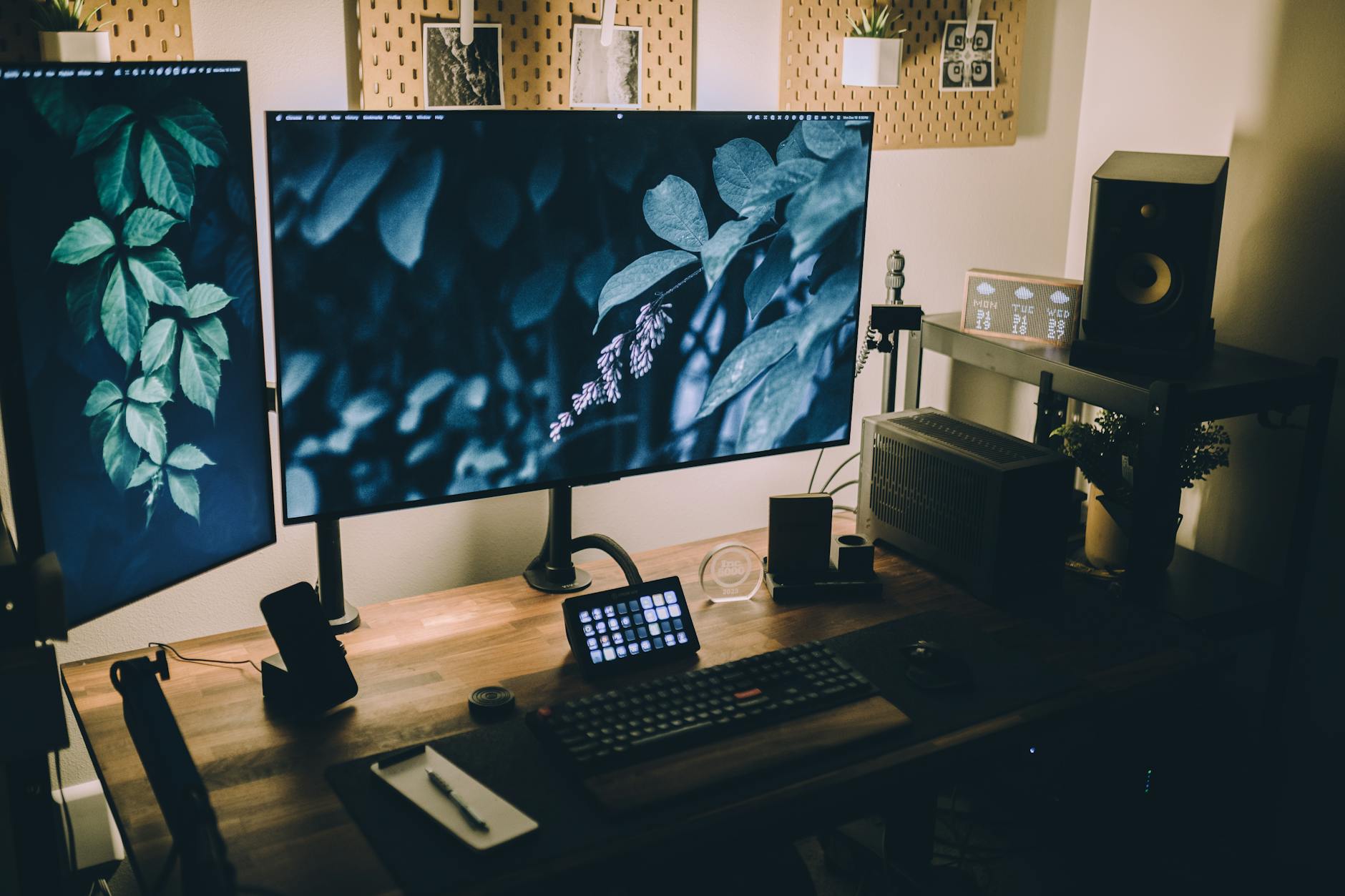 Modern home office workspace with computer and natural lighting