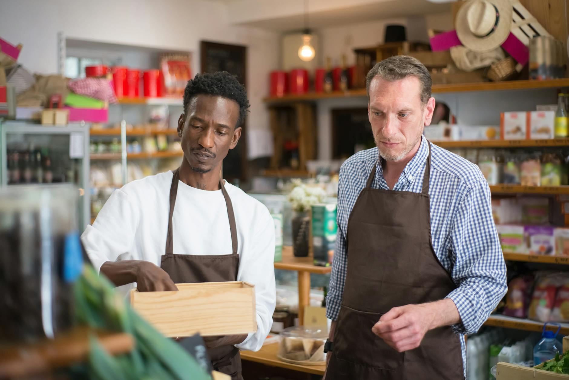 Retail employees working together in a store environment