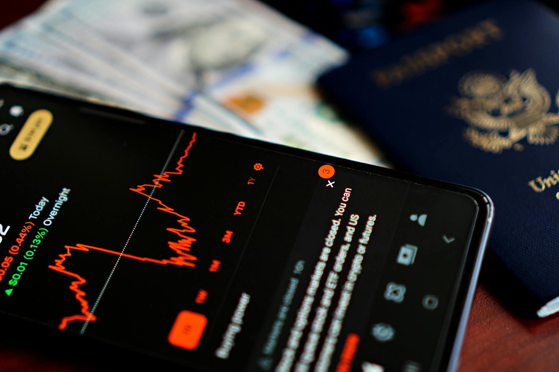 Professional investment portfolio analysis with charts and financial documents on desk