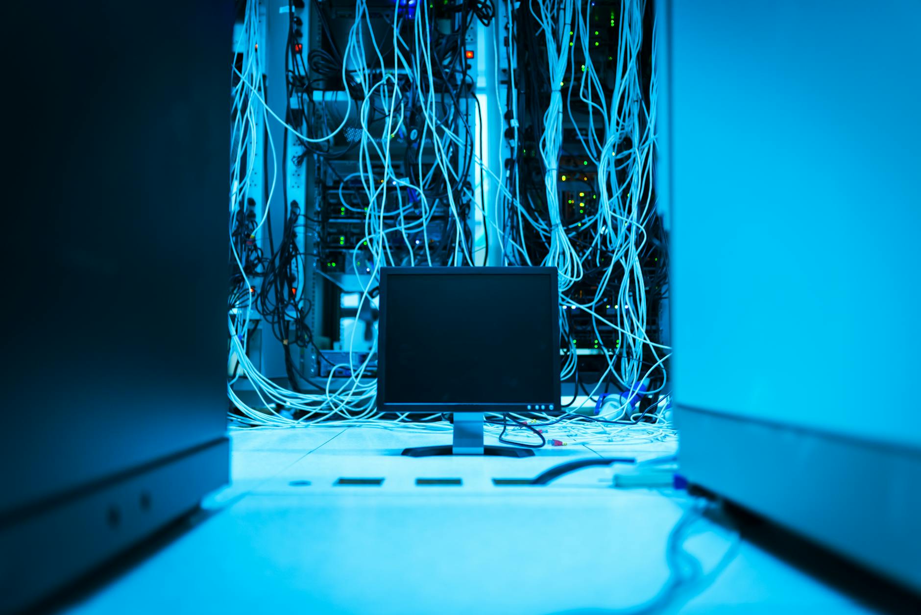 Abstract visualization of interconnected digital networks and data connections