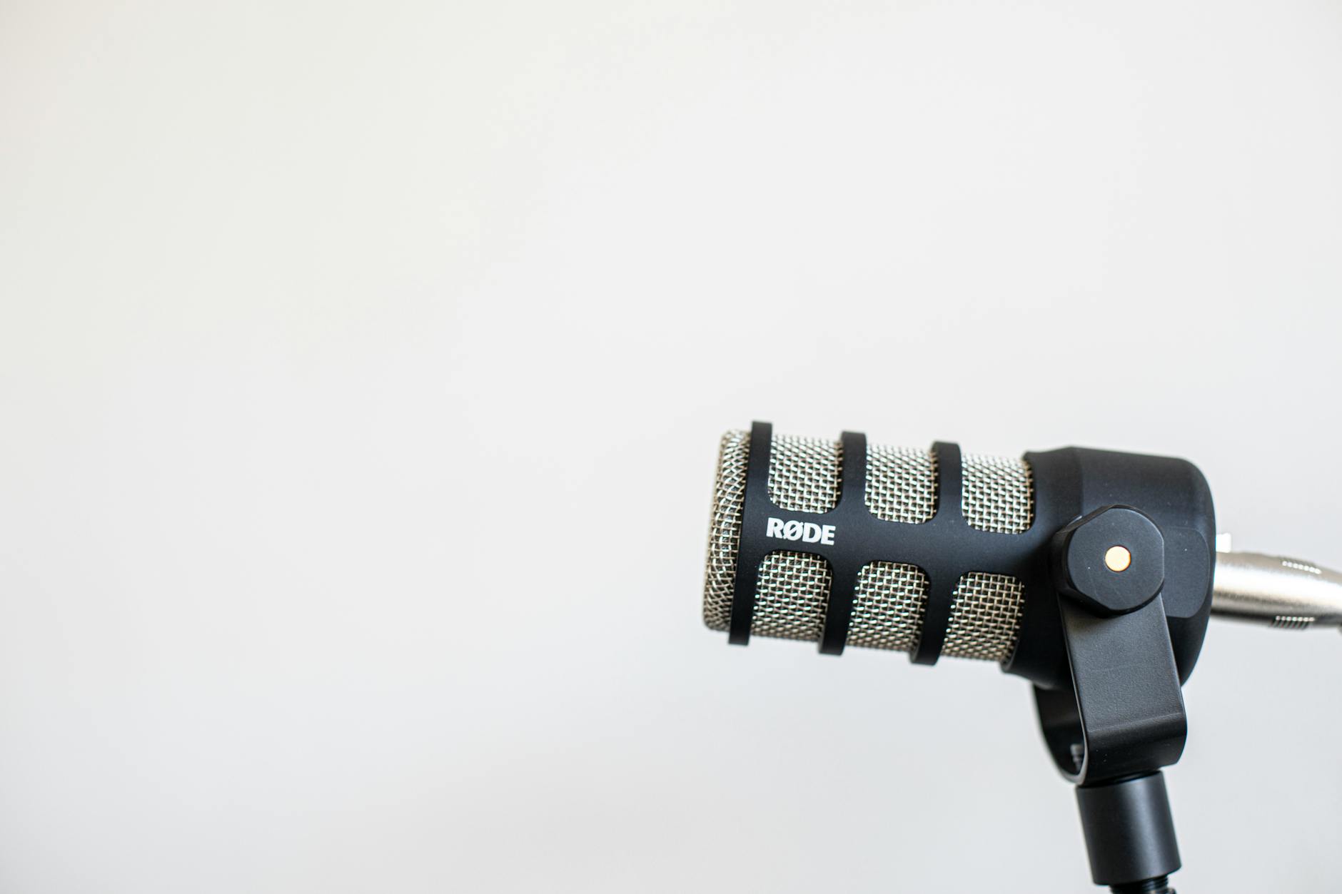Professional podcast microphone setup in recording environment