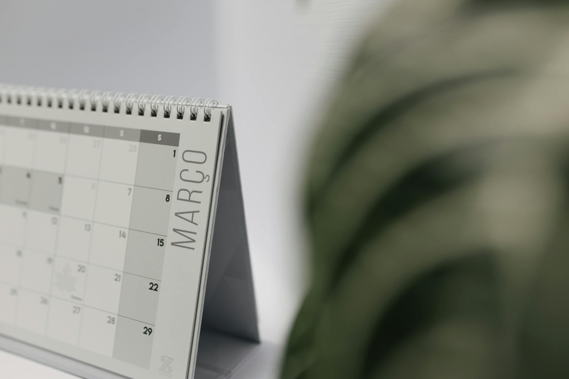 Calendar showing work schedule planning