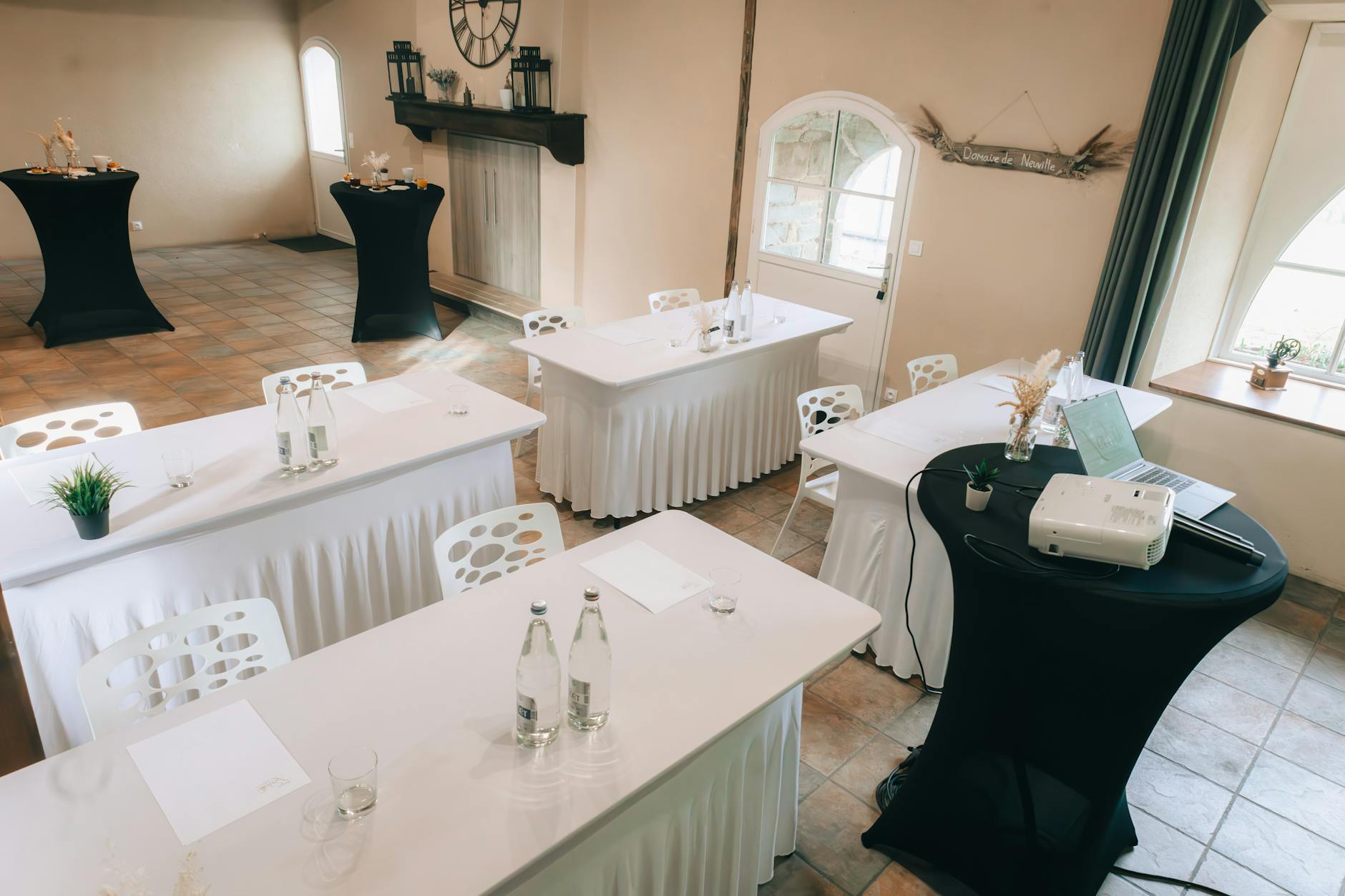 Modern conference room at a retreat venue with mountain views and professional meeting setup