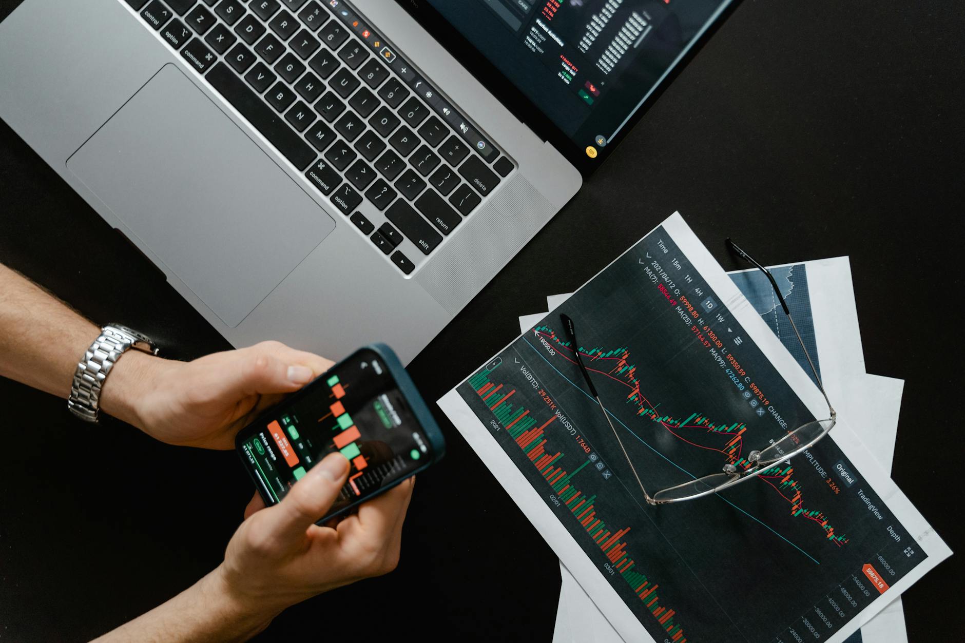 Financial charts and graphs displaying stock market performance trends