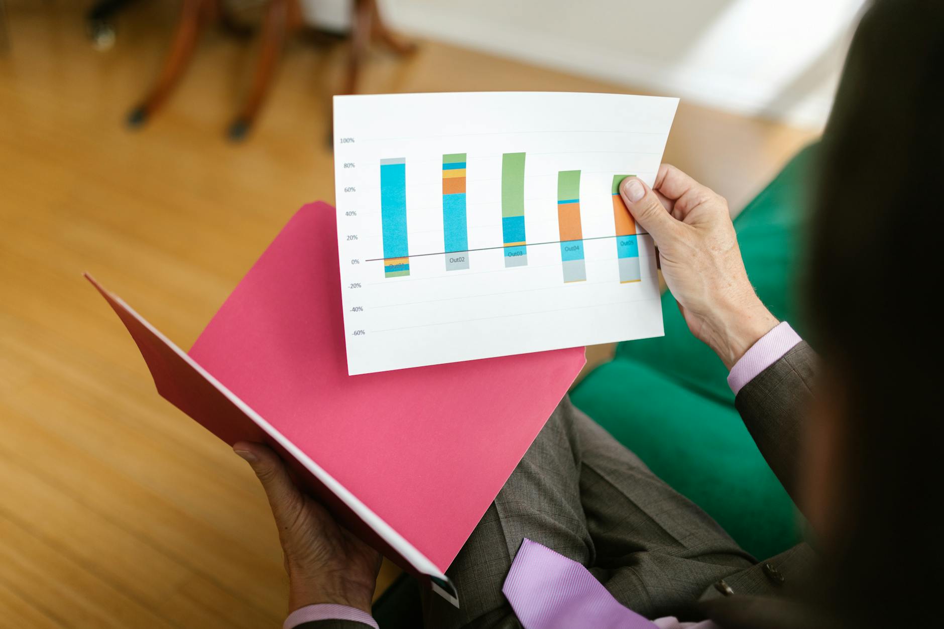 Investment portfolio documents and performance reports spread on a table