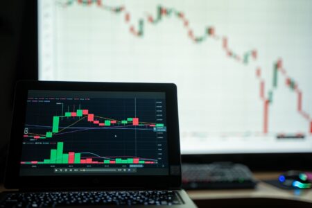 Close-up of a foreign exchange trading screen showing currency pair movements